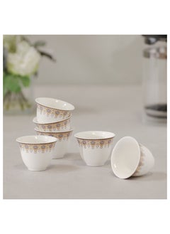 Buy Sahara 6 Piece New Bone China Cawa Cup Set 80Ml Serve 6 23X11X6.9 Cm Gold in UAE