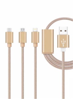 Buy 3 In 1 USB Fast Charging Cable Gold 2 Meter Length in UAE