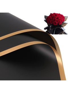 اشتري 20 Sheets Gold Edge Flower Wrapping Paper Florist Bouquet Supplies Waterproof Thicken Floral Wrapping Paper Gift Or Gift Box Packaging Paper 23 X 23 Inch (Black&Gold Edge) في السعودية