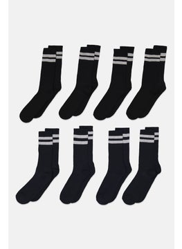 اشتري Men 8 Pairs Stripe Crew Socks, Black في الامارات