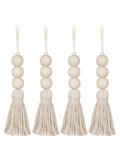 اشتري 4-Piece Wood Beads Tassels String Natural Retro Beads Pendant Tassel Ornaments Brown في الامارات