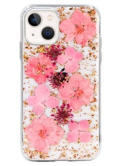 Buy iPhone 13 Flowers Series Case 3D Glitter Floral Shockproof Cover with Genuine Dried Flowers Pink in UAE