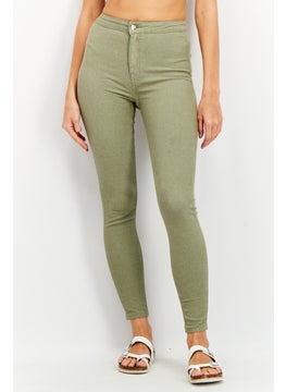 اشتري Women Skinny Fit High Waist Denim Jeans, Olive في الامارات