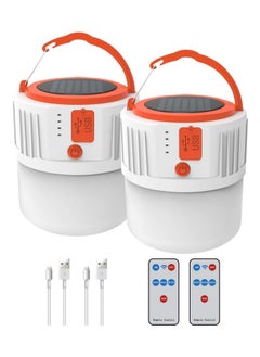 Buy 2 Pack Solar Camping Lantern Portable 360 Illumination 5 Lighting Mode Remote Control Hook Waterproof USB Rechargeable Emergency Light for Camping Hurricanes Power Outage in UAE