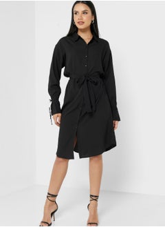 Buy Tie Detail Button Down Dress in UAE