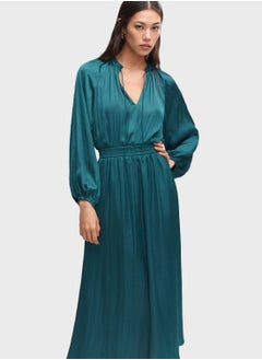 Buy Balloon Sleeve Ruched Waist Dress in UAE