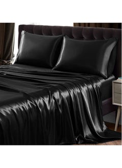 اشتري Satin Bed Sheets Set, 4 Pieces Cooling Soft and Wrinkle Hotel Luxury Silky Bedding Set, 1 Deep Pocket Fitted Sheet, 1 Flat Sheet,  2 Pillowcases(King) في السعودية