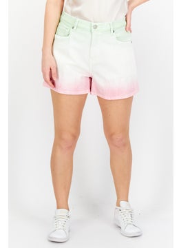 اشتري Women Washed Denim Short, Green/Pink في الامارات