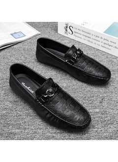 Buy Doudou Men's Shoes Summer British Style Black Men's Casual Leather Shoes Lazy Slip-on Soft Bottom Driving Lefu Trendy Shoes in Saudi Arabia