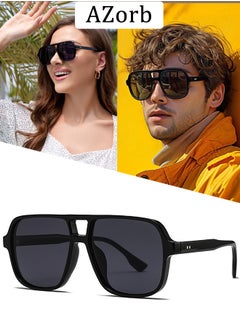 Buy Retro Aviator Sunglasses Men Women Gradient Lens Fashion Men's Sunglasses Tinted Polarized Sun Glassess Mens Ladies Square 70s Sunglass for UV400 Protection Shades Black in Saudi Arabia