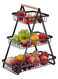 Buy 3-Layer Countertop Fruit Basket Storage, Vegetable Rack Bread Display Stand for Kitchen, Black in UAE