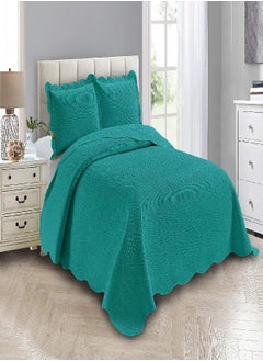 Buy Linen Plus Luxury Oversized Coverlet Embossed Bedspread Set Solid Turquoise King/California King Bed Cover New # Ashley in UAE