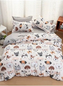 اشتري Single size Bedding Set 4 Pieces without filler, Cute Fancy Dog Family Design, Light Brown Color. في الامارات