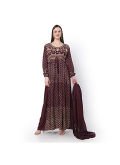 اشتري EMBROIDERED WITH FRONT TIE AND SCARF LONG SLEEVES PRINTED STYLISH ARABIC KAFTAN JALABIYA DRESS في السعودية