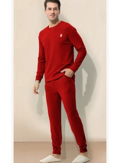 Buy Mens Solid Color Long Johns Fleese And Thick Thermal Underwear Set, 2 Piece Cold Weather Base Layer Set for Men Red in UAE