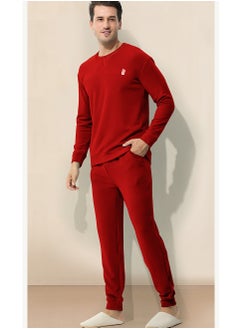 Buy Mens Solid Color Long Johns Fleese And Thick Thermal Underwear Set, 2 Piece Cold Weather Base Layer Set for Men Red in UAE