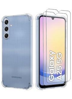 Buy Samsung A25 5G Shockproof Clear Transparent Case Cover with 2Pack Tempered Glass Screen Protector Edge to Edge Full Screen Coverage in UAE