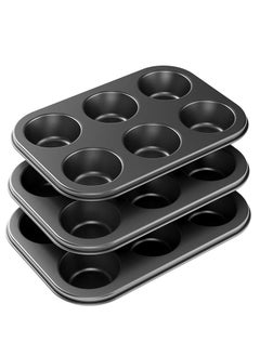 Buy 3 Pack Nonstick Muffin Pan Carbon Steel Cupcake Pan Easy to Clean and Perfect for Making Muffins or Cupcakes 6 Cup Standard in Saudi Arabia