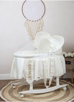 Buy Baby cradle Moses basket for babies with mosquito net with white holder with wheels in Saudi Arabia