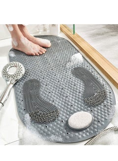 Buy 80X40CM Foot Scrubber Shower Mat with Pumice Feet Scrub Stone, Oval Bathtub Mat with Anti-ship Suction Cups and Drain Holes Bath Mat with A Pumice Stone for Feet Massage in Saudi Arabia
