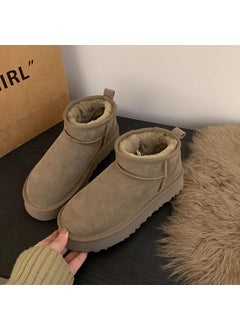 Buy 2024 Winter Thicken Leather Snow Boots Warm Waterproof Womenantelope brown antelope brown in UAE