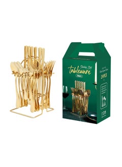 اشتري 24-piece Stainless Steel Cutlery Set with Stand Gold في الامارات