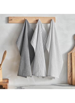 Buy Alivia 3-Piece Woven Stripe Recycled Kitchen Towel Set 60 x 40 cm in UAE