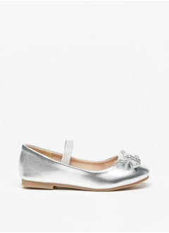 اشتري Girl's Solid Slip-On Mary Jane Shoes with Bow Applique and Elasticated Strap في السعودية