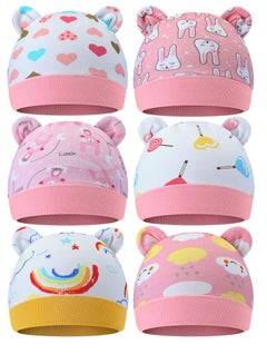 Buy 6 Pieces Newborn Baby Hat with Bear Ears - Infant Caps for Baby Boys and Girls, Toddler Hats, Infant Beanie Caps for 0-3 Months in UAE