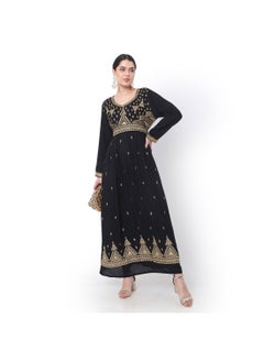 اشتري LONG EMBROIDERED VISCOSE SOLID BLACK COLOUR ARABIC JALABIYA DRESS في الامارات