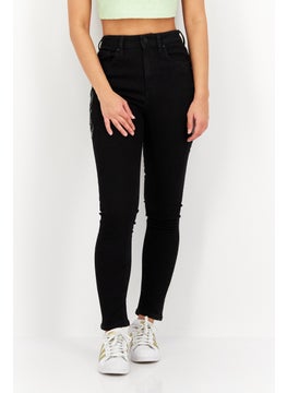 Buy Women Skinny Fit Printed Stretchable Jeans, Black in UAE