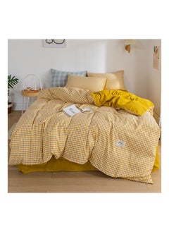 Buy Four-piece lattice design duvet cover set cotton multi-colour 200x230cm in UAE