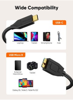 اشتري USB C Hard Drive Cable 1FT, 10Gbps Data Transfer Speed, USB C to Micro B Male Cable, Compatible with Seagate, WD, Toshiba, Samsung External Hard Drive and More - Black في الامارات