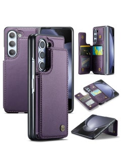 Buy Wallet Case for Samsung Galaxy Z Fold 5, Premium Handmade Durable PU Leather Slim Shockproof Case with [Double Magnetic Clasp] [Card Holder] [Kickstand] [RFID Blocking] (Purple) in Egypt