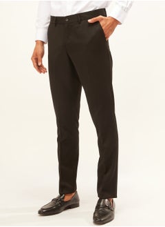 Buy Solid Formal Trousers with Pockets and Button Closure in Egypt