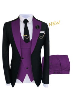 Buy Slim Fit Mens Groomsmen Suit Spring Autumn Party Three-Piece SetPurple Purple in UAE