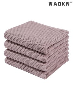 Buy 4-Piece Cotton Waffle Weave Kitchen Dish Cloths & Tea Towels Set - Ultra-Soft, Super Absorbent, & Rapid Drying for Everyday Use（34x34CM，Brown） in Saudi Arabia