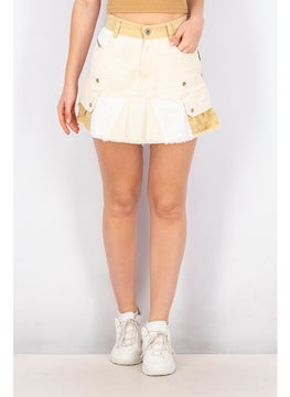 Buy Women Textured Mini Skirt, Beige in Saudi Arabia