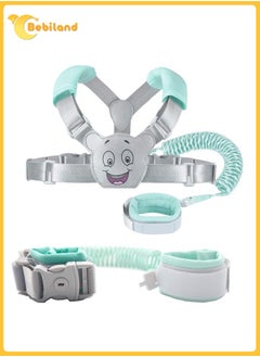 Buy 3-in-1 Baby Reins Walking Harness for Toddlers, Kids, Children, Anti Lost Safety Wrist Cuff with Lock / Backpack /1.5m Bungee Straps Link (Green/Grey) in Saudi Arabia