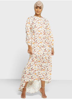 Buy Tiered Asymmetrical Hem Printed Dress in Saudi Arabia