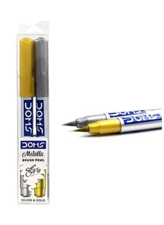 Buy 2-Piece Metallic Brush Pens Silver And Gold in UAE