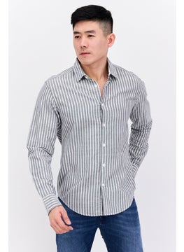 Buy Men Regular Fit Micro Stripe Long Sleeves Casual Shirts, White/Black in Saudi Arabia