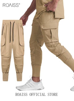 Buy Men's Casual Trousers European Style Trend Quick-Drying Drawstring Pants Multi-pocket for Men Sports Trousers Spring and Autumn in UAE