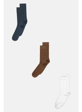 Buy Men 3 Pair Solid Socks, Brown/White/Grey in Saudi Arabia