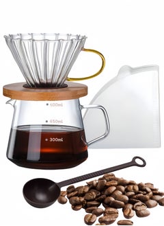 Buy 4 PCS Pour Over Coffee Share Pot With Filter, V60 Coffee Tools , V60 Coffee Maker set with 100 pcs V60 Paper Filter, Borosilicate Glass Coffee Cup, V60 600ml Drip in Saudi Arabia