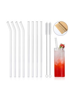 Buy Glass Straws, Reusable Clear High Temperature Resistance, Set of 4 Straight and 4 Bent with 2 Cleaning Brushes, Perfect for Smoothies, Milkshakes, Tea, Juice, Dishwasher Safe (10Pcs) in Saudi Arabia