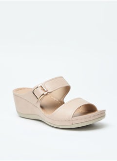 Buy Solid Slip-On Sandals with Wedge Heels in Saudi Arabia