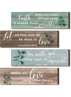 Buy 4 Pieces Bible Verses Wall Decor Psalms Scripture Wall Art Wooden Christian Sign Rustic Wall Decor Christian Wall Art Prayer Wall Decor Christian Decorations for Home Retro Style in UAE