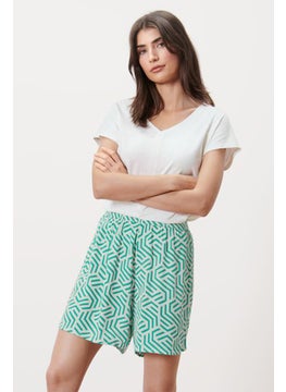 Buy Women Pull On Allover Print Short, White/Green in UAE