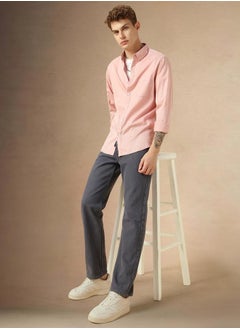 Buy Relaxed Fit Pink Cotton Casual Shirt Button Down Collar in UAE